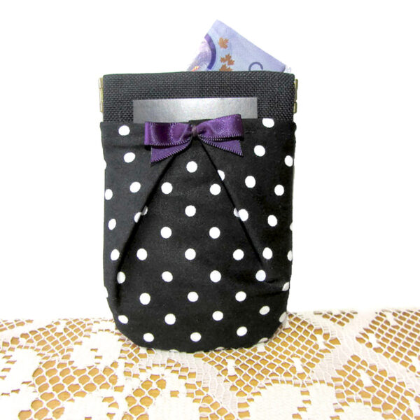 Porte-cartes rétro avec fermoir à cliquet - Noir à pois blanc - Image 5