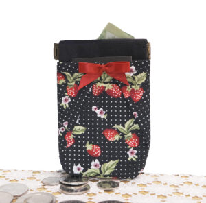 Porte-cartes rétro avec fermoir à cliquet - Pochette fraises et pois