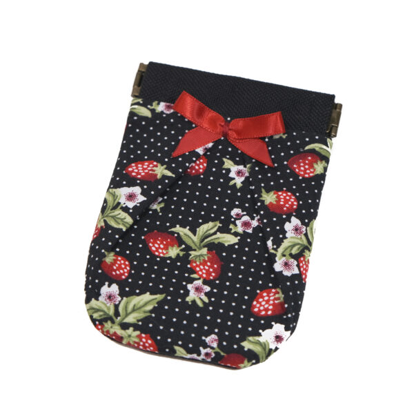 porte-cartes retro fermoir à cliquet motif fraises et pois