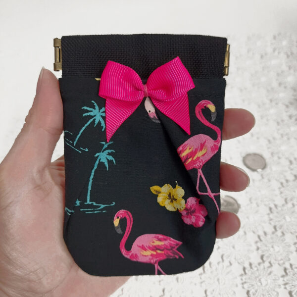 Porte-cartes rétro noir flamants roses - Fermoir à cliquet - Image 2