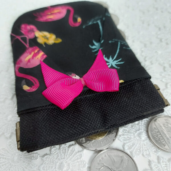 Porte-cartes rétro noir flamants roses - Fermoir à cliquet - Image 4