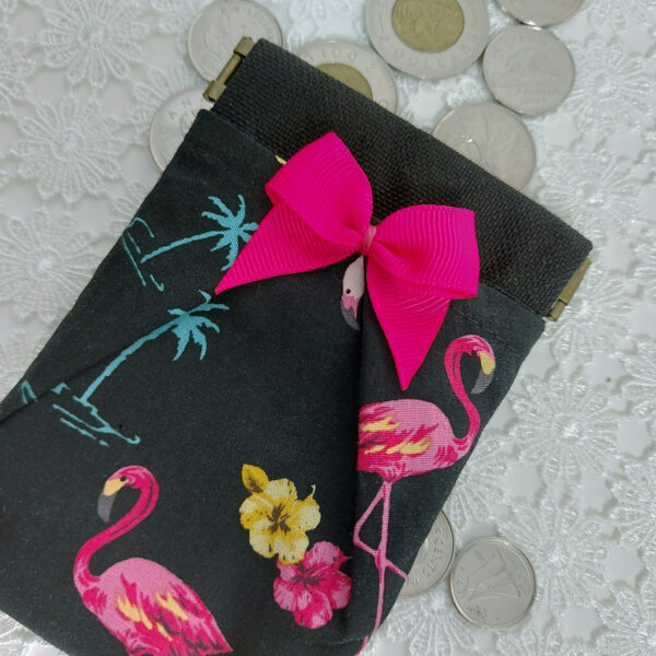 Porte-cartes rétro noir flamants roses - Fermoir à cliquet - Image 3