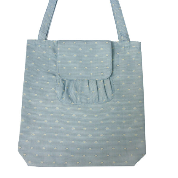 Sac pliable bleu pâle et pois beige