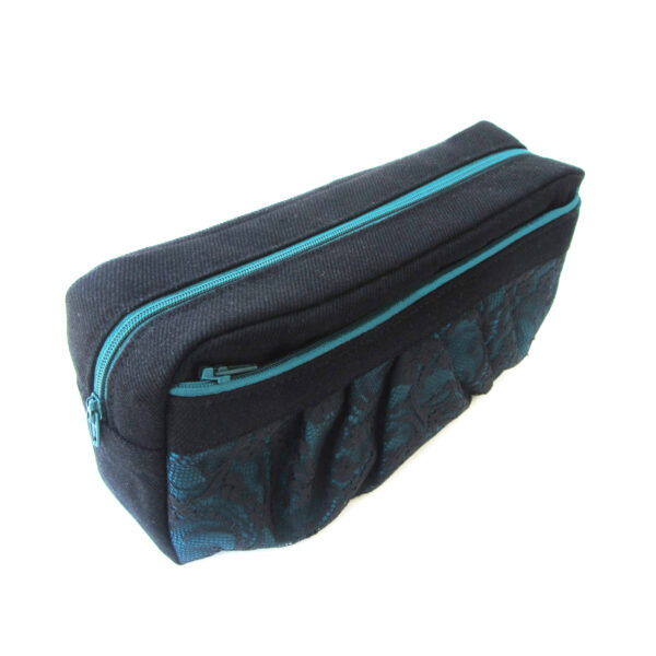 Trousse chic en dentelle noir et turquoise - Pochette de rangement - Image 6