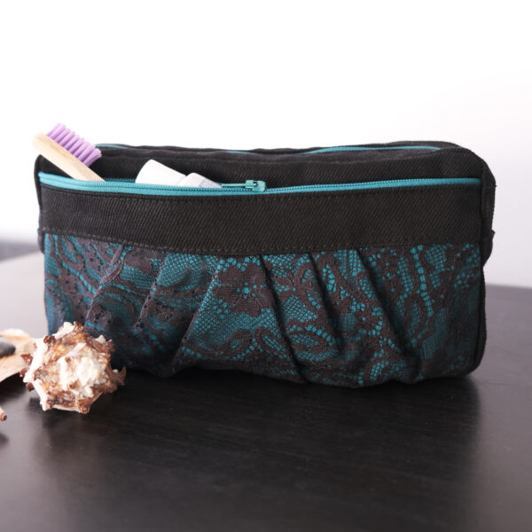Trousse chic en dentelle noir et turquoise - Pochette de rangement - Image 2