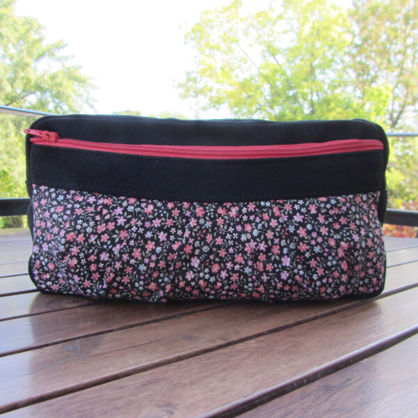 Étui de voyage noir fleuris rétro - Pochette à maquillage