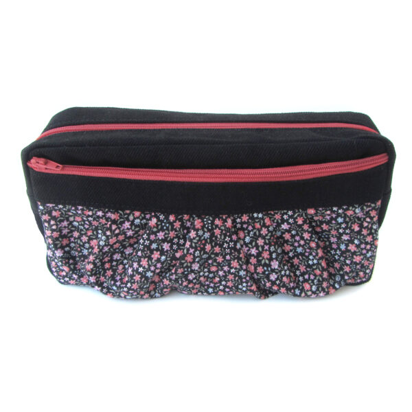 Étui de voyage noir fleuris rétro - Pochette à maquillage - Image 3