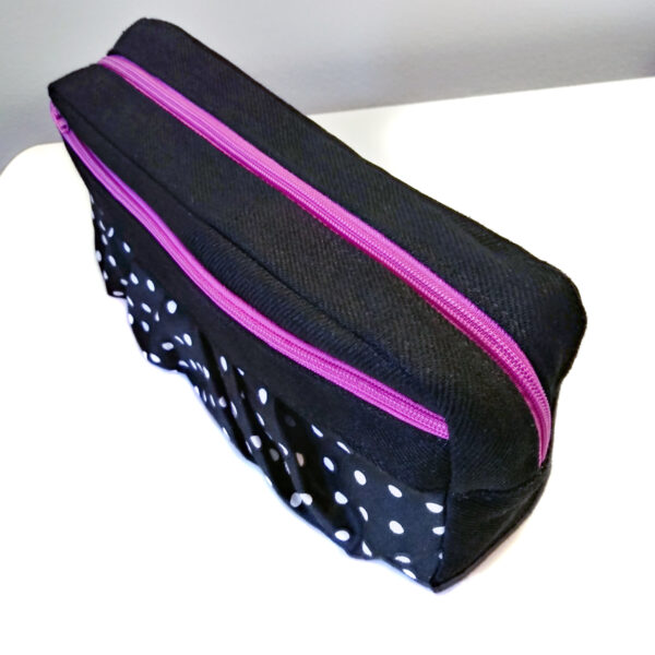 Trousse de toilette à pois noir et blanc - Pochette à deux sections - Image 2