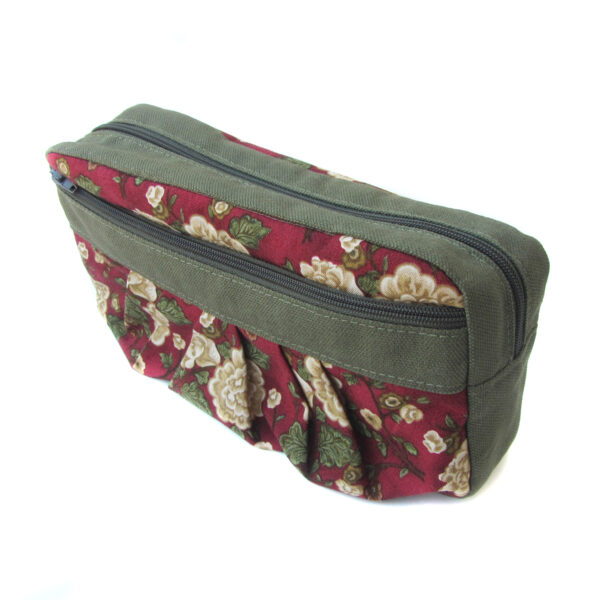 Trousse de toilette kaki et rouge - Pochette à deux sections - Image 4