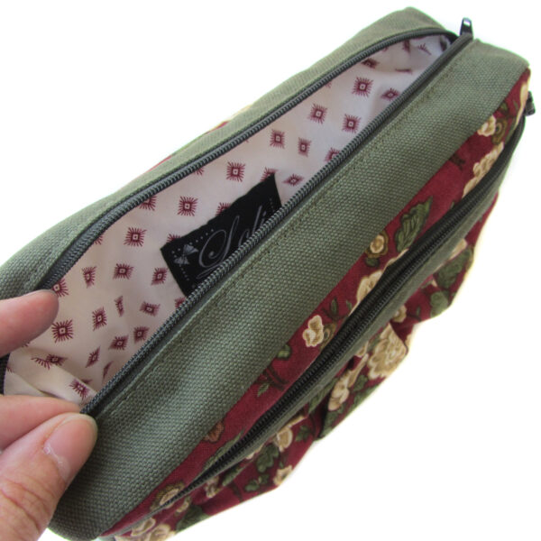 Trousse de toilette kaki et rouge - Pochette à deux sections - Image 7