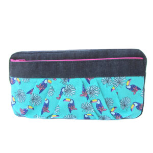 Pochette de voyage - Trousse à crayons en denim motif toucans