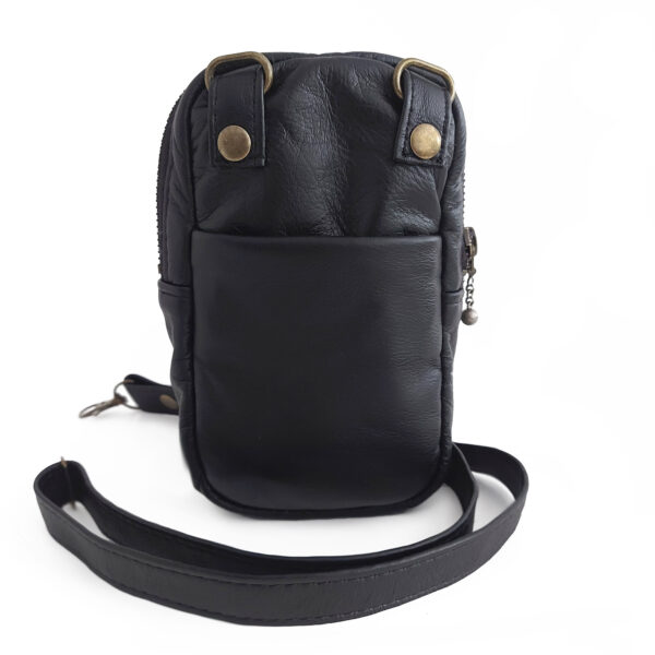 Sac de taille cuir noir - Pochette cellulaire à bandoulière - Image 12