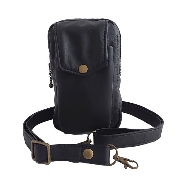 Sac de taille cuir noir - Pochette cellulaire à bandoulière