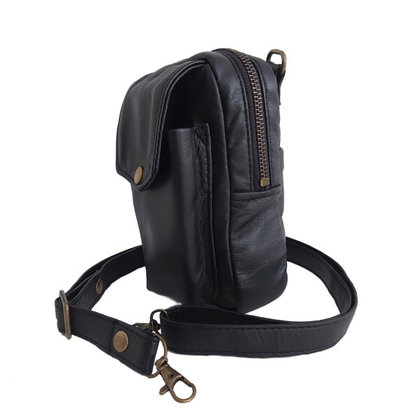 Sac de taille cuir noir - Pochette cellulaire à bandoulière - Image 5