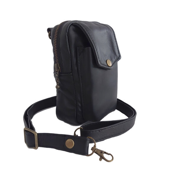 Sac de taille cuir noir - Pochette cellulaire à bandoulière - Image 6