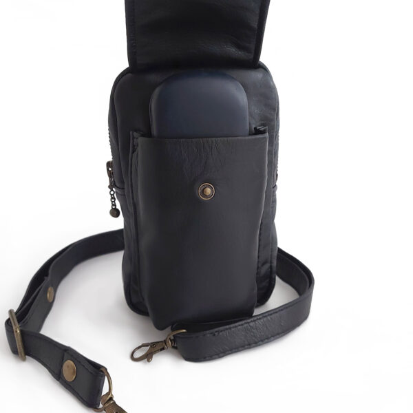 Sac de taille cuir noir - Pochette cellulaire à bandoulière - Image 7
