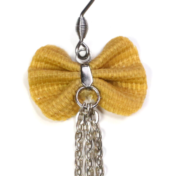 Boucle d'oreille en tissus recyclés - Noeud jaune moutarde - Image 6