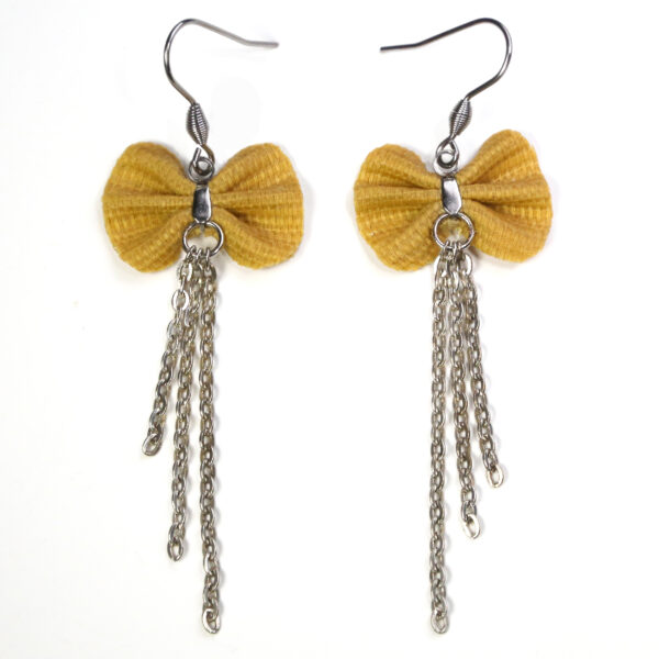 Boucle d'oreille en tissus recyclés - Noeud jaune moutarde - Image 3