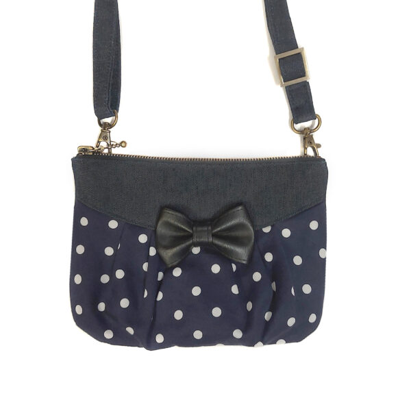 Petit sac pois blanc en denim - Sac de taille ajustable avec noeud - Image 3
