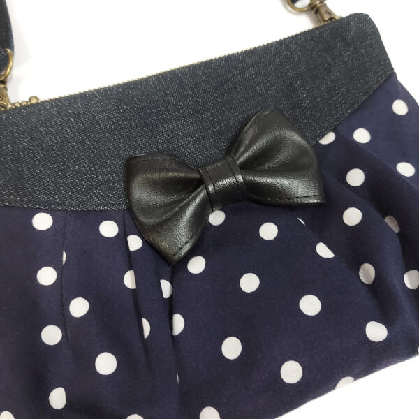 Petit sac pois blanc en denim - Sac de taille ajustable avec noeud - Image 4