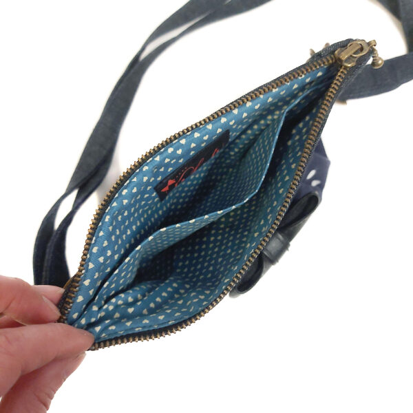Petit sac pois blanc en denim - Sac de taille ajustable avec noeud - Image 5