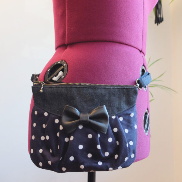Petit sac pois blanc en denim - Sac de taille ajustable avec noeud - Image 2
