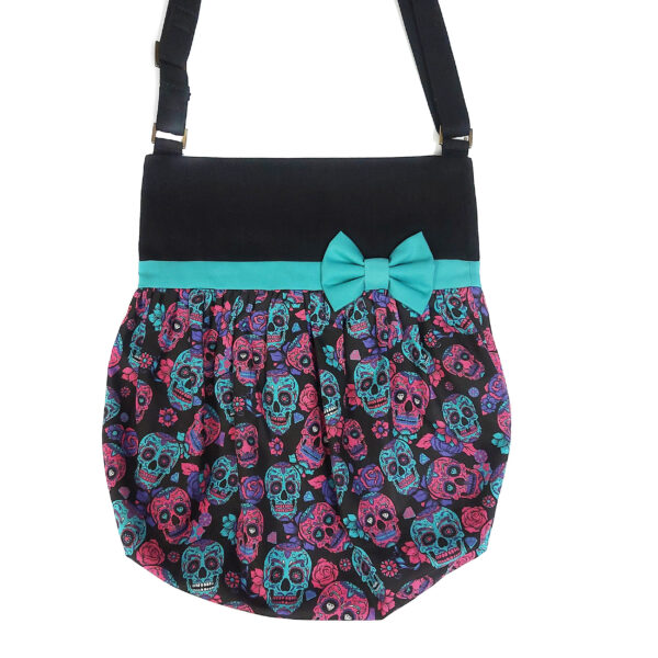 Fourre-tout noir avec boucle bleu - Sac bandoulière tête de mort - Image 5