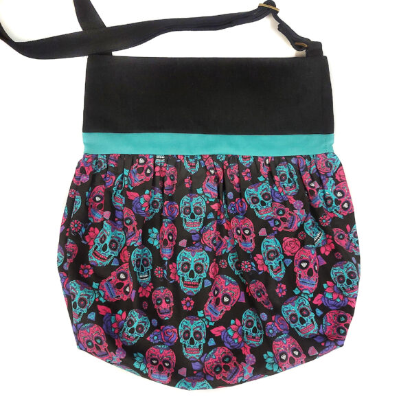 Fourre-tout noir avec boucle bleu - Sac bandoulière tête de mort - Image 3