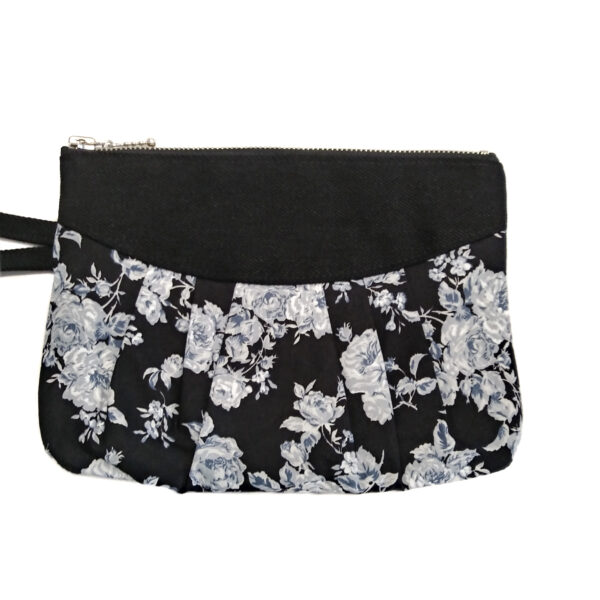 Pochette fleurs noir et gris - Mini sac de soirée avec poignée - Image 2