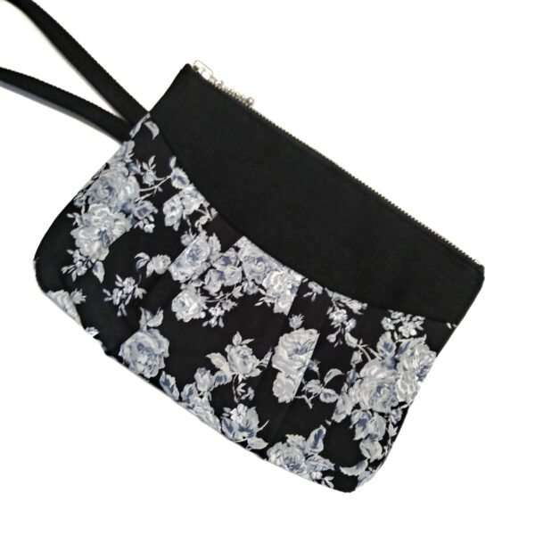 Pochette fleurs noir et gris - Mini sac de soirée avec poignée - Image 3