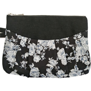 Pochette fleurs noir et gris - Mini sac de soirée avec poignée