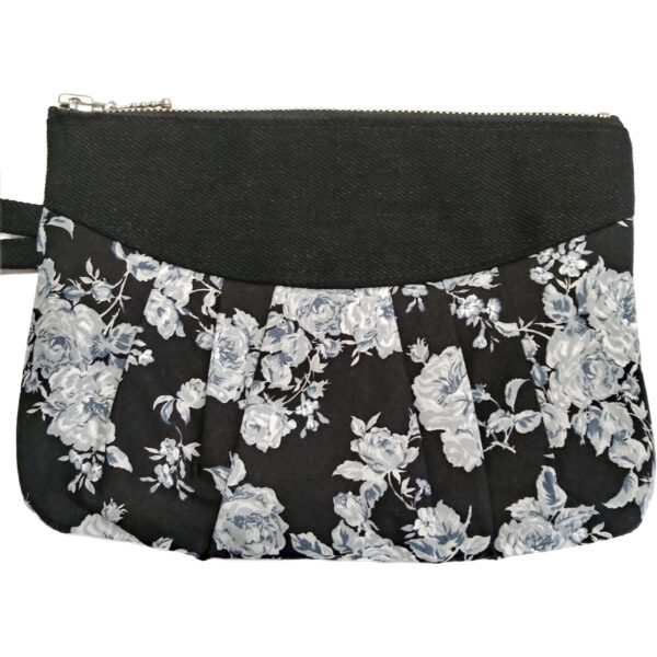 Pochette fleurs noir et gris - Mini sac de soirée avec poignée