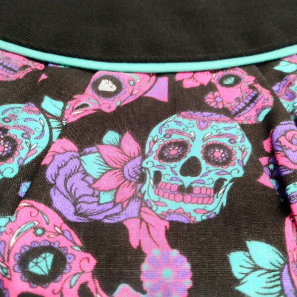 Mini sac tête de mort noir, rose et aqua - Pochette avec poignée - Image 5