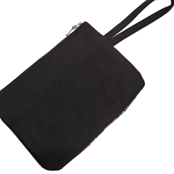 Mini sac tête de mort noir, rose et aqua - Pochette avec poignée - Image 7