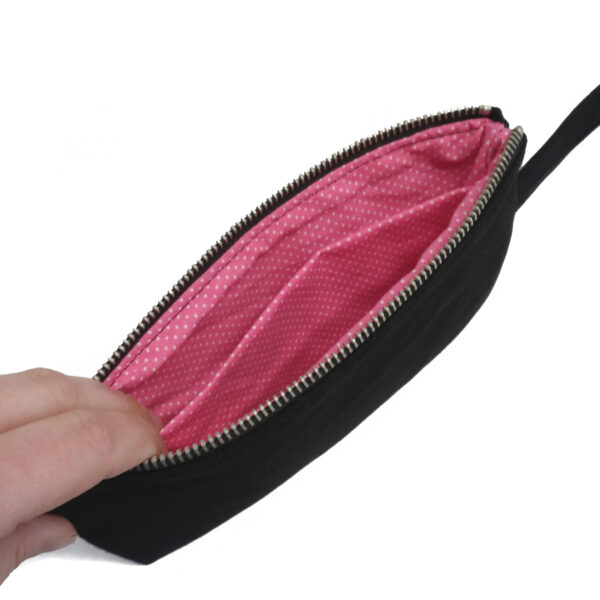 Mini sac tête de mort noir, rose et aqua - Pochette avec poignée - Image 6