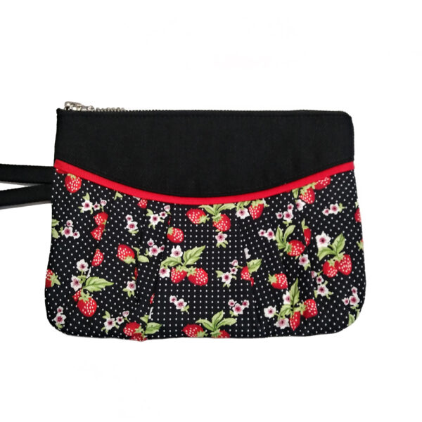 Pochette noire motif fraises et petits pois - Mini sac à main - Image 2