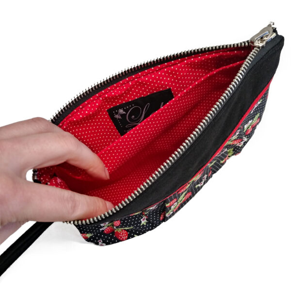 Pochette noire motif fraises et petits pois - Mini sac à main - Image 6