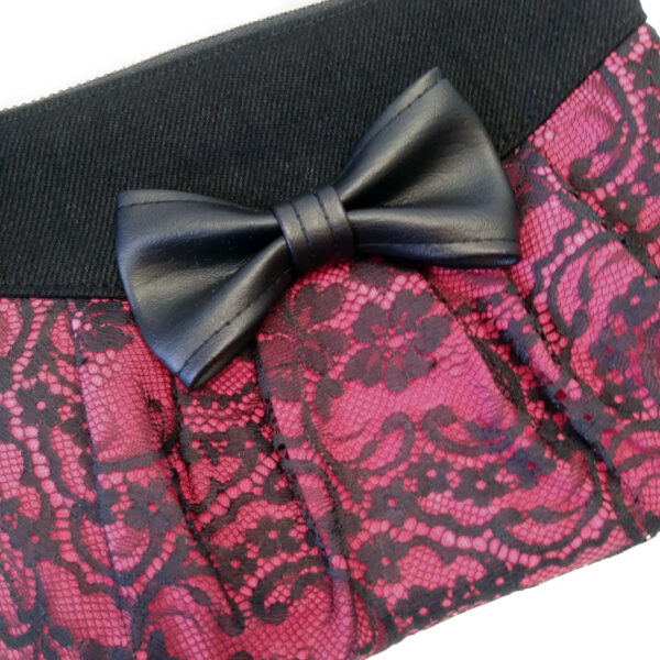 Petit sac dentelle noire - Noeud en cuirette - Bandoulière ajustable - Image 10