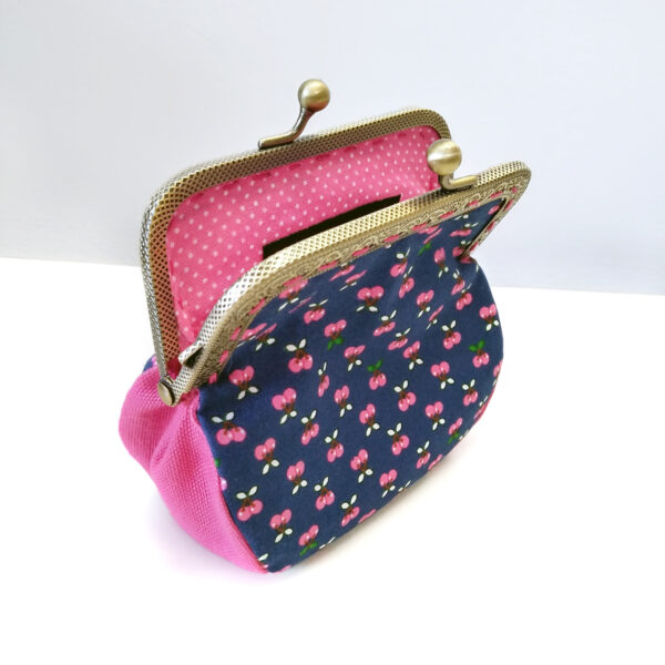 Pochette cerise noir ou bleu - Porte-monnaie vintage fermoir métal - Image 12