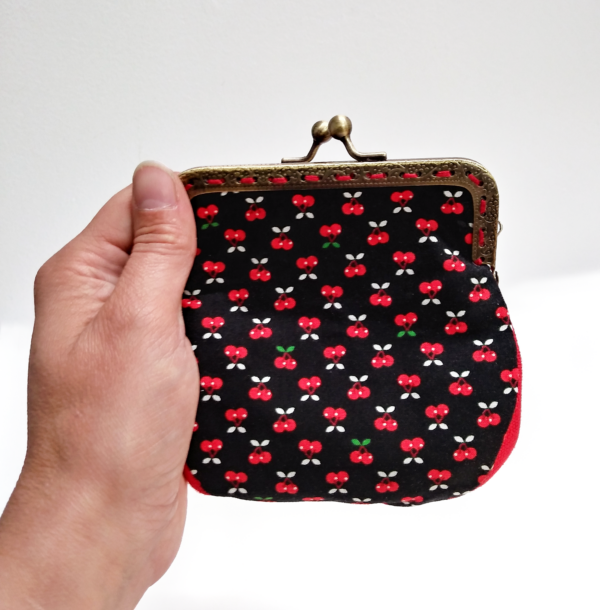 Pochette cerise noir ou bleu - Porte-monnaie vintage fermoir métal - Image 3