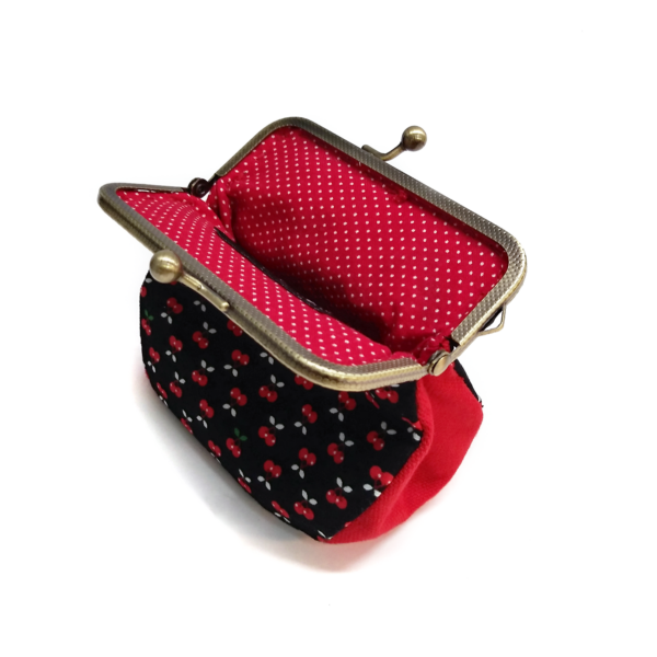 Pochette cerise noir ou bleu - Porte-monnaie vintage fermoir métal - Image 7
