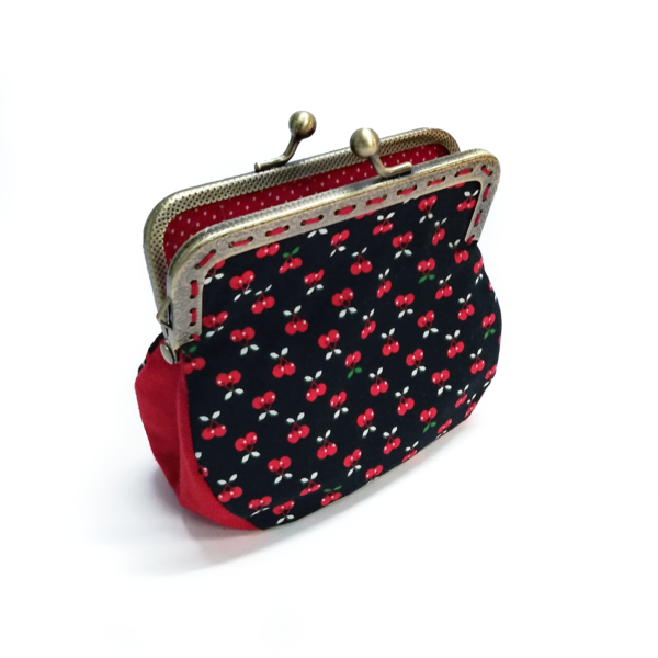 Pochette cerise noir ou bleu - Porte-monnaie vintage fermoir métal - Image 6