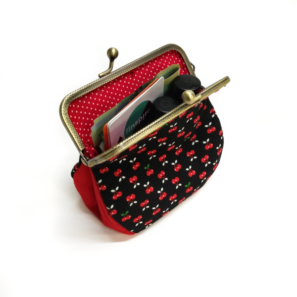 Pochette cerise noir ou bleu - Porte-monnaie vintage fermoir métal - Image 5