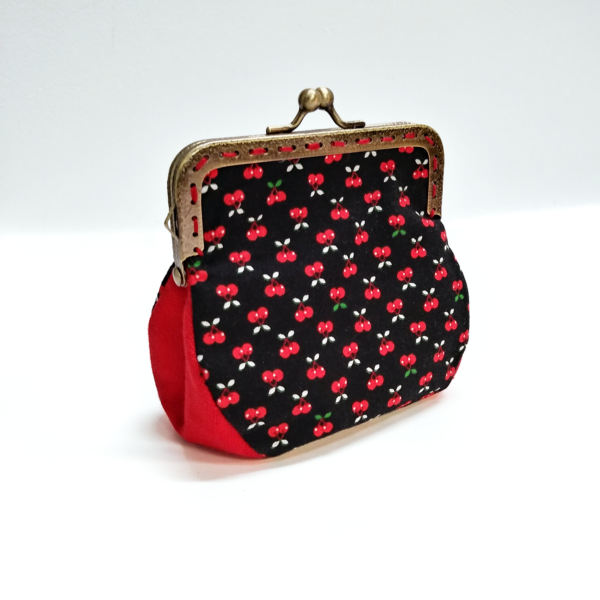 Pochette cerise noir ou bleu - Porte-monnaie vintage fermoir métal - Image 4