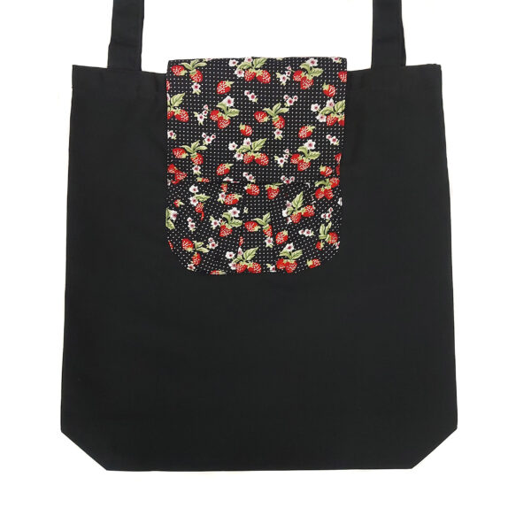 Sac de course pliable hydrofuge - motif fraises et pois blancs - Image 2
