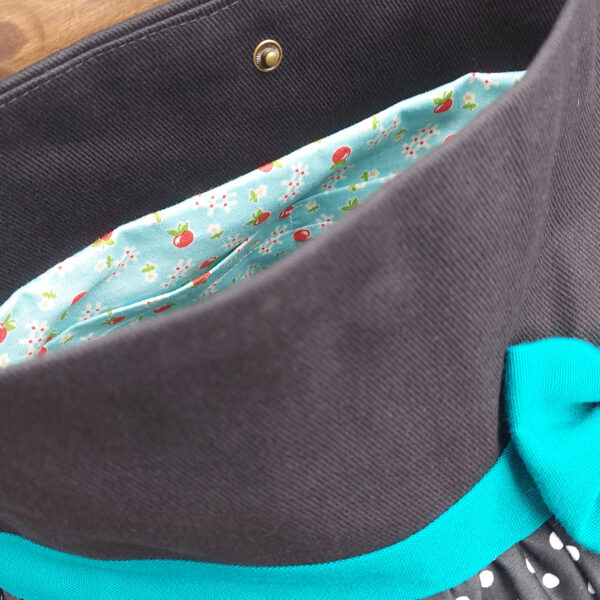 Sac noir à pois blancs - Fourre-tout bandoulière noeud turquoise - Image 5