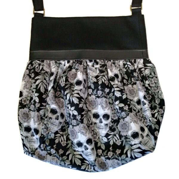 Fourre-tout avec boucle en cuirette - Sac têtes de mort noir et gris - Image 4