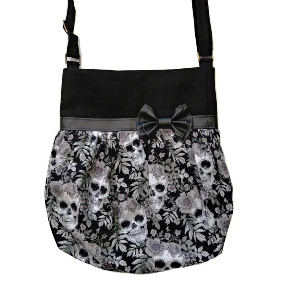 Fourre-tout avec boucle en cuirette - Sac têtes de mort noir et gris - Image 3