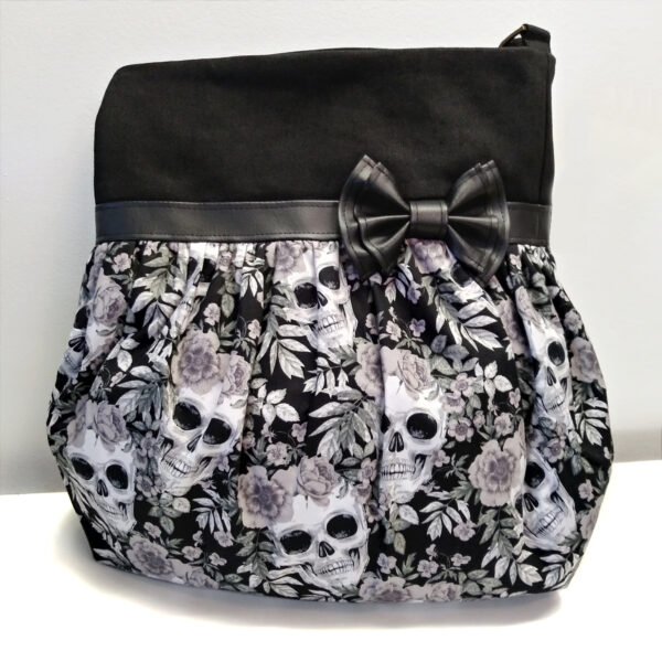 Fourre-tout avec boucle en cuirette - Sac têtes de mort noir et gris - Image 2