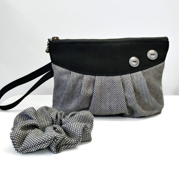 Ensemble cadeau noir et blanc - Pochette et chouchou assorti